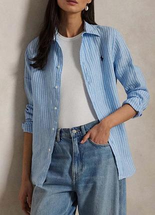 Льняная рубашка в полоску polo ralph lauren relaxed fit свободный крой