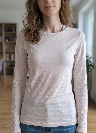 Нежно-розовый базовый хлопковый лонгслив реглан гольф xs h&amp;m