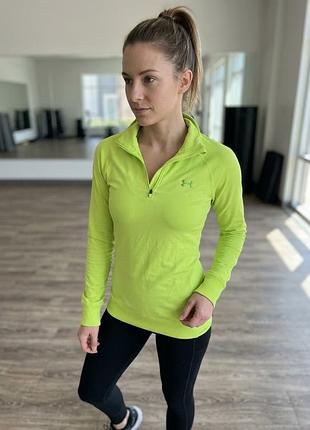 Спортивна кофта / лонгслів на блискавці under armour (розмір s, лаймовий)