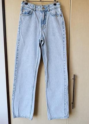 Zara z1975 джинсы женские прямые длинные светло-голубые xs 34, вареный деним, хлопковые брюки