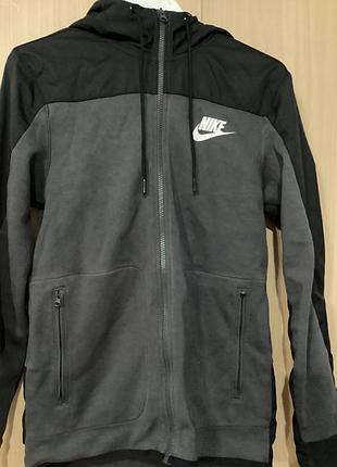 Nike — оригінальна спортивна кофта, худі на блискавці, подовжена, чорна із сірим