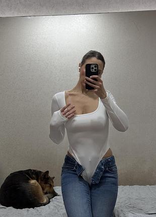 Боді білий квадратний виріз shein