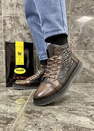 Зимові черевики casual, шкіряні/brown f303-8