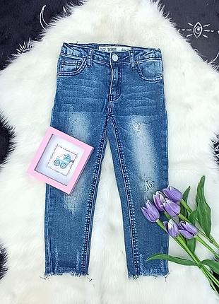 Джинси скінни темно-сині з потертостями та дірками denim со