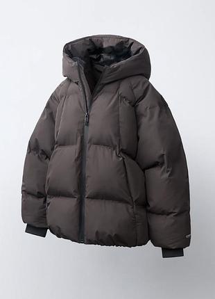 Куртка для хлопчика zara стьобана з капюшоном коричнева