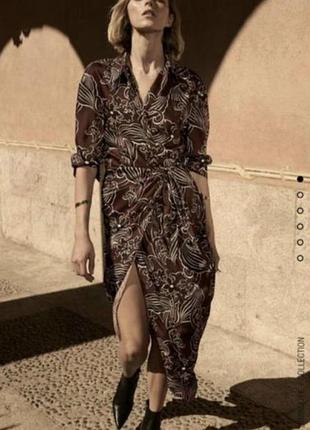 Сукня міді жіноча zara на запах з абстрактним принтом