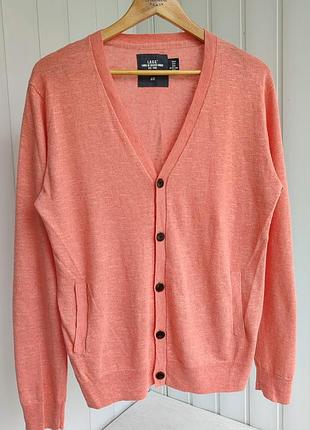 Стильный мужской, льняной кардиган h&m кораллового цвета. размер м.