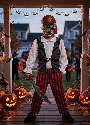 Костюм карнавальний на хелловін halloween гелловін геловін новорічний новий рік пірата пірат пирата пират і маска черепа череп для хлопчика 7-8 років