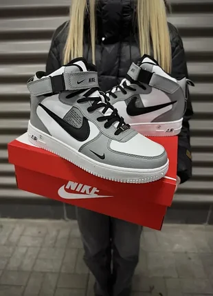 Зимові кросівки nike air force з хутром (сірі з чорним) 830-3