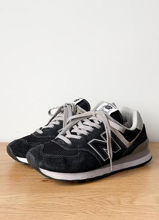 New balance 574 замшеві чорні кросівки 38-24 см