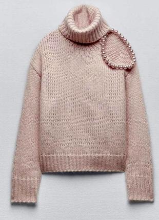 Светр жіночий zara pearl cut out knit sweater ніжно-рожевий