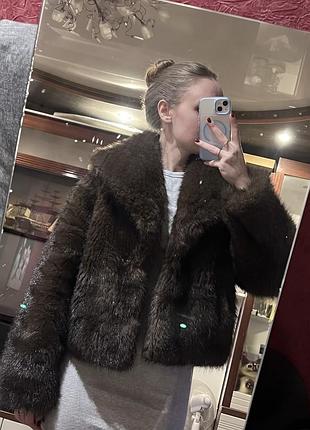 Жіноча вкорочена шуба коричнева нова