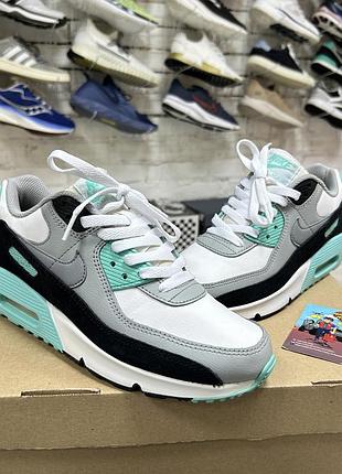 Жіночі кросівки nike air max 90 turquoise демісезонні повсякденні оригінал натуральна шкіра білі сірі бу 38.5-39 р спортивні на осінь весну стильні