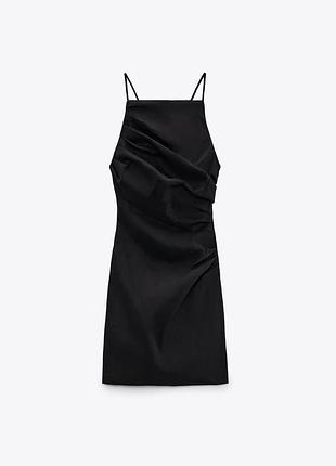 Чорна міні сукня з драпіруванням льняна zara