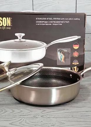 Cковорода глубокая benson из нержавеющей стали 24см (bn-586) top shop ua_