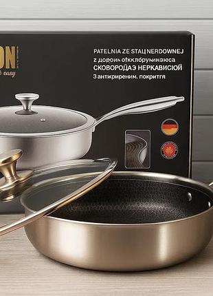Глубокая сковорода из нержавеющей стали 28 см benson bn-588 top shop ua_
