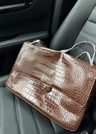 Сумка жіноча chanel коричнева шкіряна кроко