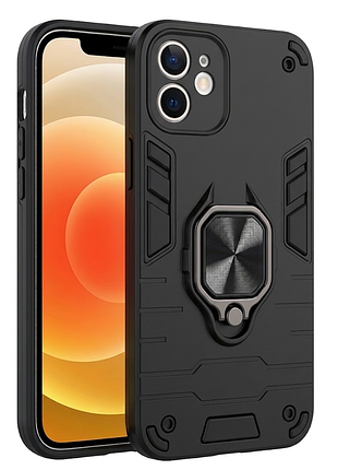 Чохол fiji defence для apple iphone 12 протиударний бампер з кільцем підставкою black