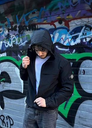 Черная демисезонная ветровка stone island nylon metal s-xxl