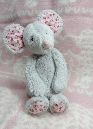 М'яка іграшка jellycat мишка сіра з квітковим принтом