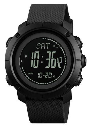 Мужские тактические часы skmei 1427bk black с компасом, шагомером и подсветкой