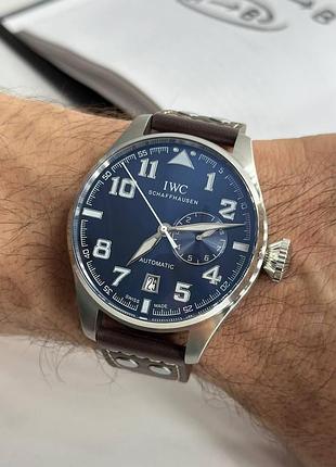 Чоловічий механічний годинник iwc big pilot's watch “le petit prince” з синім циферблатом та коричневим ремінцем