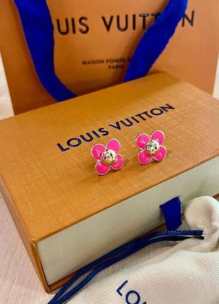 Серьги louis vuitton с малиновым цветком | напыление золото