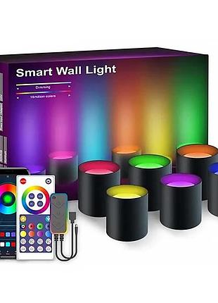 Настенная led лампа rgb intelligent wall lamp 6 pcs with bluetooth european plug with app