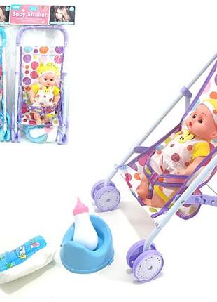 Тележка с куклой y2031 сидящая, с аксессуарами, в шарик, 3 цвета yg toys