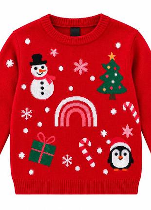 Дитячий новорічний светр kids pullover червоний, 98–104, 100% акрил