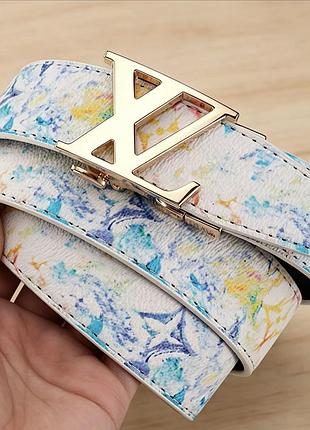 Унісекс ремінь louis vuitton з абстрактним принтом та золотистою пряжкою-автоматом
