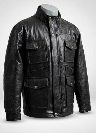 Мужская кожаная куртка-парка из натуральной кожи ягненка (печворк / patchwork leather jacket). размер l