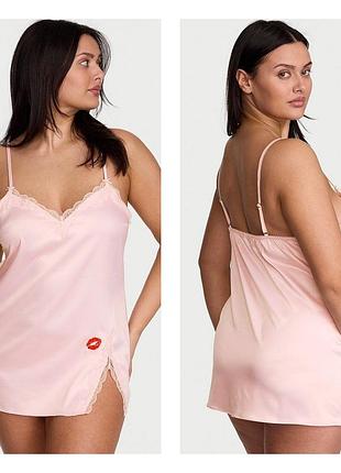 Victoria ́s victorias secret віктория сикрет сатинова нічна піщина tease satin lace-trim mini slip