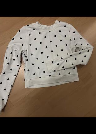 Світшот жіночий h&m укорочений білий у чорний горох