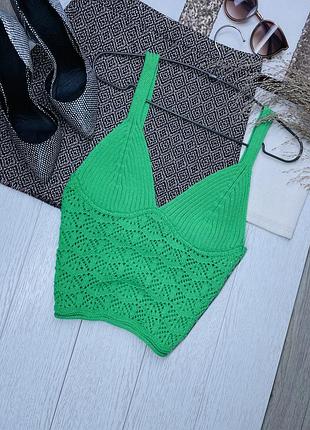 В’язаний топ zara s короткий топ зелений топ зара ажурний