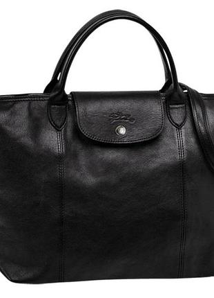 Шикарна чорна сумка longchamp з натуральної шкіри.