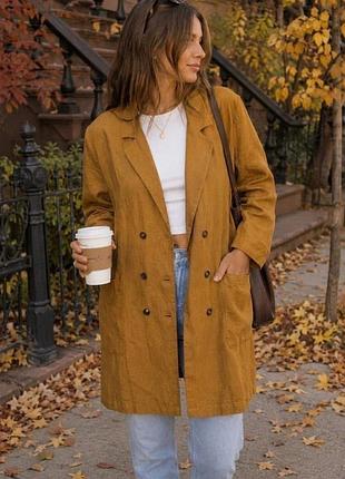 Льняной удлиненный пиджак жакет zara