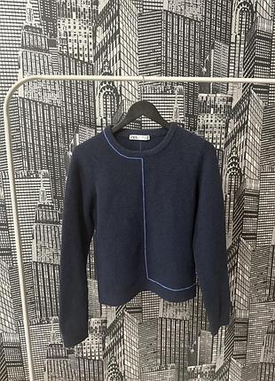 Жіночій теплий вʼязаний светр темно синій zara