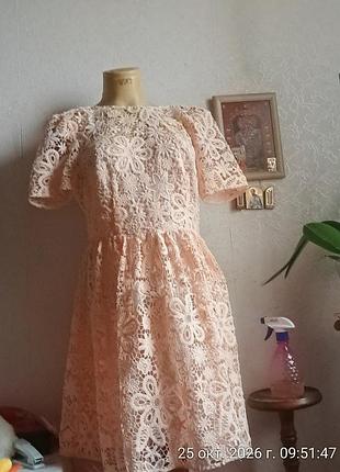 Сукня міді asos мереживна персикова з відкритою спиною