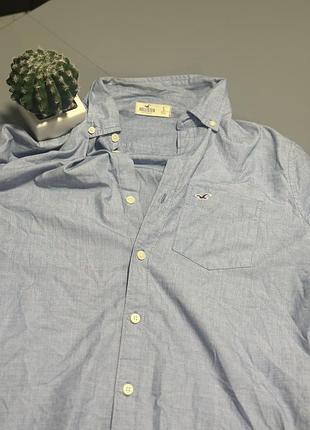 Сорочка чоловіча hollister блакитна з довгим рукавом