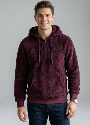 Чоловічий плюшевий худі бордового кольору з капюшоном marks and spencer, розмір l