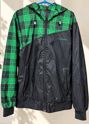 Carhartt versus jacket l — чоловіча вітровка, куртка з капюшоном, чорно-зелена клітинка, стан ідеальний непромокаюча вітрівка з сітчастою підкладкою
