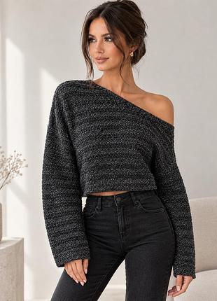 Светр жіночий zara з відкритим плечем чорний