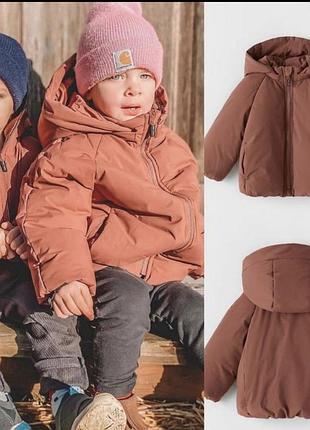 Пуховик zara для дітей 1-3 роки коричневий