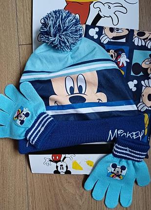 Комплект дитячий disney шапка, шарф та рукавички міккі маус синій