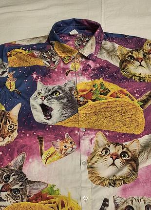 Galaxy cat taco hawaian shirt -гавайская яркая рубашка с изображением в космическом стиле котов - м, унисекс