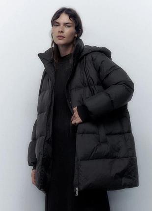 Куртка-пуховик жіноча zara чорна розмір xs