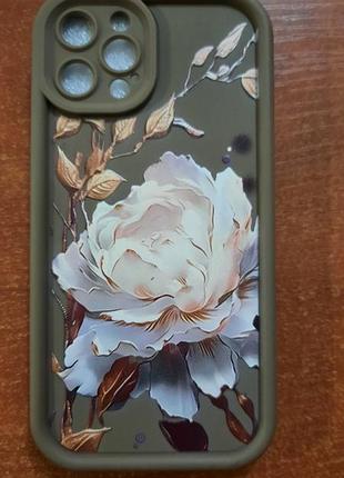 Чохол для apple iphone панель з квітковим принтом оливковий 12про