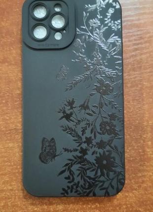 Чохол apple iphone 12 pro панель чорний з квітковим принтом