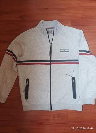 Кофта чоловіча tommy hilfiger сіра на блискавці зі смужками